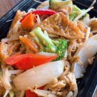 Tofu & Veggie Pad Thai · The most famous Thai stir-fried rice noodles with fried tofu&veggie, egg, bean sprouts, scal...