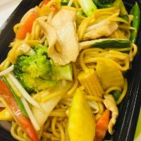 Yaki Soba · Stir-fried lo mein noodle with bean sprout, scallion and mixed vegetables.
