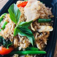 Basil Fried Rice · Egg, onion, string bean, red and green pepper, basil in chili sauce. Hot.