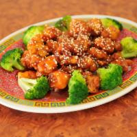 C18. Sesame Chicken · Served in a sweet sauce served with sesame seeds.