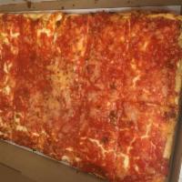 Upside Down Sicilian Pizza · Mozzarella on bottom topped with our special tomato sauce 
