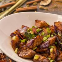 Eggplant and Garlic · Fried eggplant with garlic and scallions in a sweet chili sauce. Spicy.