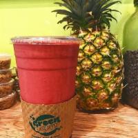 Yan and Jen Smoothie · Passion fruit, banana, strawberry and raspberry. 