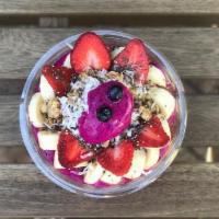 Organic Pitaya Bowl · Banana, strawberry and honey. Organic pitaya topped with granola.