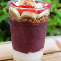Acai Superfood Cup  · Layers of Greek yogurt, organic acai, banana, strawberries, granola, peanut butter, coconut,...