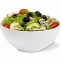 Garden Salad · Fresh Romaine Lettuce, Mushrooms, Onions, Green Pepper, Black Olives & Tomato