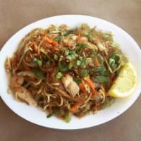 C2. Pancit Bam-I · Sauteed egg noodles, rice noodles, vegetables, chicken, shrimp.