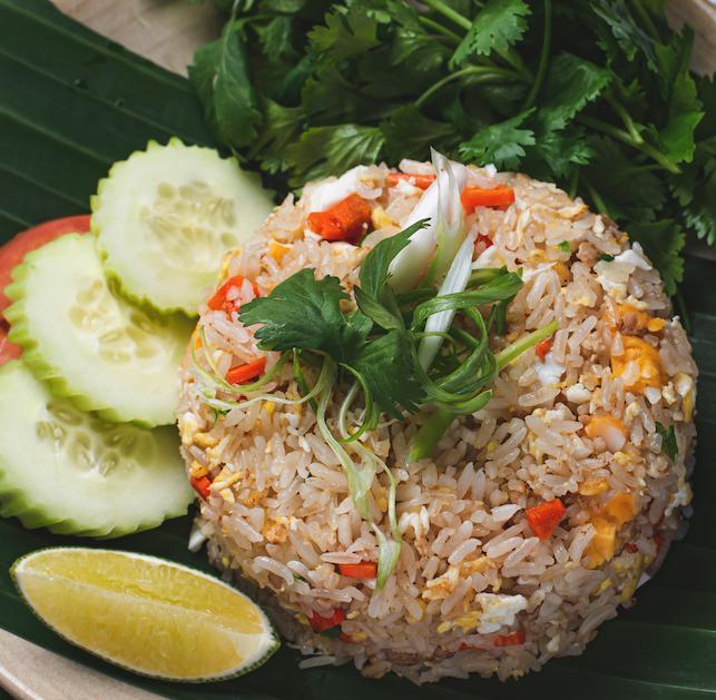 Salted Egg Fried Rice · This Thai fried rice is loaded with salted egg and vegetables, all stir fried together in our savory sauce. Chicken, pork, or tofu.