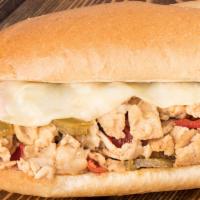 Chicken Cheese Steak · Premium chicken grilled with mushrooms, onions and provolone cheese. Try hot or sweet peppers.