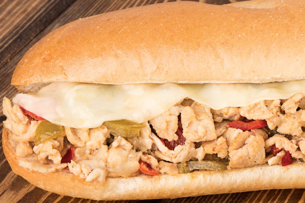 Chicken Cheese Steak Sub · When you're craving a cheese steak but want something clucking delicious, go for our Chicken Cheese Steak made with premium chicken, grilled mushrooms, onions and provolone cheese. 