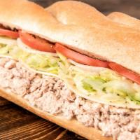 Homemade Tuna Sub · Tuna made fresh, served with provolone cheese, lettuce, tomato and onions.