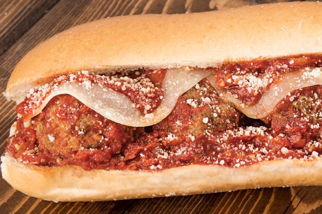 Homemade Meatball Sub · Satisfy your appetite with our Homemade Meatball sub. Made with hand-rolled meatballs, topped with marinara sauce, provolone and Romano cheese. 