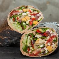 Mighty Aphrodite Wrap · Orzo, organic tri-color quinoa, cucumbers, red bell peppers, teardrop tomatoes, Kalamata oli...