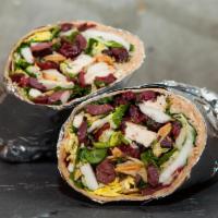 Sienna Wrap · All natural grilled chicken, radicchio, Kalamata olives, Italian parsley, toasted almonds, d...