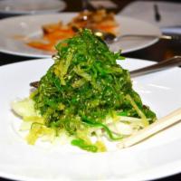 Seaweed Salad · Algae salad with a seasoned microalgae base. 