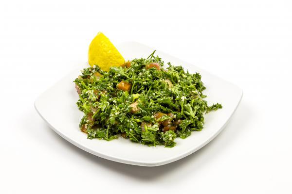 Tabouli · Chopped parsley, green onions, cracked wheat, diced tomato tossed with olive oil and lemon juice. Vegetarian.