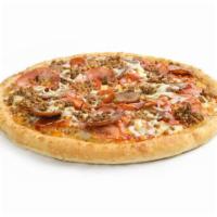 New York Deli Pizza · Pepperoni, salami, spicy Italian sausage, Canadian bacon, lean ground beef and gourmet chees...