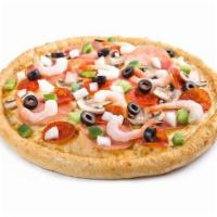 House Special Pizza · Canadian bacon, pepperoni, fresh mushrooms, onions, black olives, green peppers, baby shrimp...