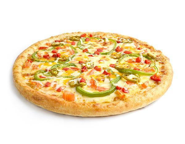 Mexicana Pizza · Lean ground beef, ripe tomatoes, onions, spicy chili peppers,
fresh red and green peppers, fiery jalapenos and our signature
gourmet cheese blend.