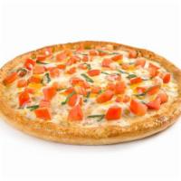 Sorrento Delight Pizza · Garlic butter and genuine extra virgin olive oil base. Topped with ripe tomatoes, freshly ch...