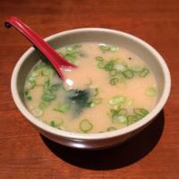 Miso Soup · Traditional Japanese soup of softened miso paste with small cubes of soft tofu and seaweed.