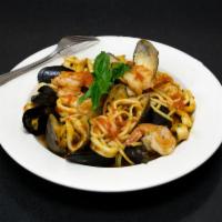 Frutta di Mare Single Entree · Fruit of the sea. Shrimp, scungilli, clams, calamari and mussels marinara. Served with pasta...