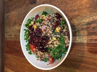 Quinoa Kale Salad · Red & white quinoa, kale, sweet corn, garbanzo beans, cranberries,
cherry tomatoes with zesty herbal home made vinaigrette.