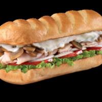 Engineer Sub Combo · Smoked turkey breast, melted Swiss, sauteed mushrooms and served fully involved.