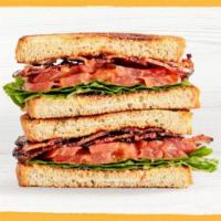 Loaded BLT · six slices of smoked bacon, organic green leaf, organic tomatoes, mustard aioli, sourdough (...