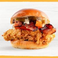Spicy Ranch · buttermilk-fried, organic chicken, smoked bacon, organic tomatoes, pickled jalapeños, mike’s...