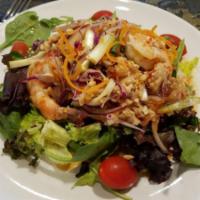 G4. Yum Seafood Salad · Delight seafood with Thai chili fish sauce, red and green onion, grape tomatoes and red cabb...