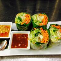 2 Piece Fresh Veggie Roll · Fresh lettuce, carrots, cucumber, bean sprouts, and cilantro in rice paper wrap. Served with...