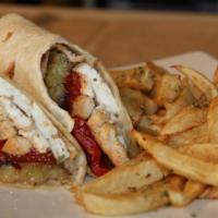 Chicken Wrap · Grilled chicken, roasted red peppers fresh mozzarella and balsamic glaze. 