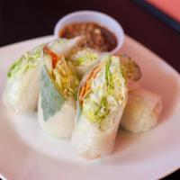 Veggie Fresh Rolls · Lettuce, carrot and cucumber wrapped with soft and thin flour, served with house fresh roll ...