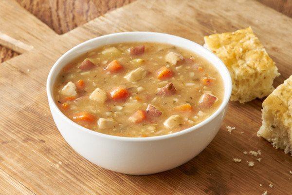 Chicken Vegetable Rice Soup · Fresh roasted chicken, brown rice, and potatoes in a savory broth of vegetables and herbs. Served with crackers or bread. 100 cal - 220 cal.
