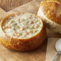 Sourdough Soup Bowl · Pick your favorite soup to be served in a deliciously soft and crunchy bread bowl.