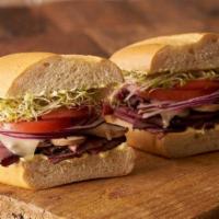 Abbott's Habit Sandwich · Premium roast beef, Swiss cheese, mushrooms, onions, tomato, clover sprouts and Erik’s Secre...