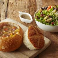 Sourdough Bowl Combo · Our sourdough soup bowl with your choice of Erik's soup and a house salad.