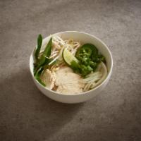 Chicken Breast Pho · Chicken breast, onions and cilantro in savory chicken broth. Served with a side of bean spro...