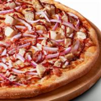 Texas BBQ Pizza · Hot and spicy BBQ sauce on our original crust, topped with mozzarella cheese, all-natural gr...