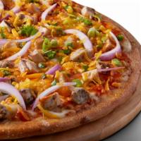 Gluten Free Buffalo Chicken Pizza · Signature Garlic White Sauce on our Gluten Free Crust, topped with Mozzarella and Cheddar Ch...