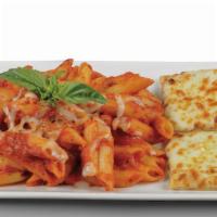 Penne Cheese Marinara Pasta · Penne rigati, tossed in our homemade red tomato sauce and topped with mozzarella, herbs, spi...