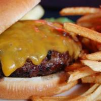 Hamburger · Lettuce, tomatoes, onion, mayo, ketchup and mustard. 1/2 lb. burger with fries. 