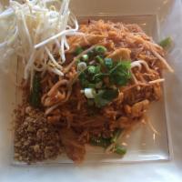 31. Pad Thai · Stir-fry rice noodles with your choice of meat, egg, beansprout, green onions, and ground pe...