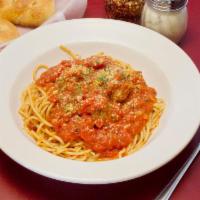 Spaghetti and Meatballs · Spaghetti with meatballs served in our NY marinara sauce.