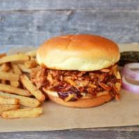 BBQ Chicken · Pulled rotisserie chicken, tangy BBQ sauce and melted cheese on a toasted bun.