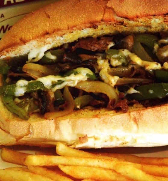 Philly Steak Sandwich · Steak, onions, green peppers, mushrooms and mozzarella cheese. Served with choice of side.