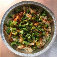 Bourbon Chicken Bowl · Grilled chicken, broccoli, brown rice and quinoa with a bourbon glaze.