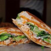 Chicken Paradiso Sandwich · Grilled chicken breast, Asiago, mozzarella, lettuce, sun-dried tomato pesto, red onion, and ...