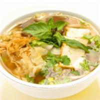 Fabulous Pho · Famous rice noodle soup with tofu, vegan protein, mushrooms, bean sprouts and basil.